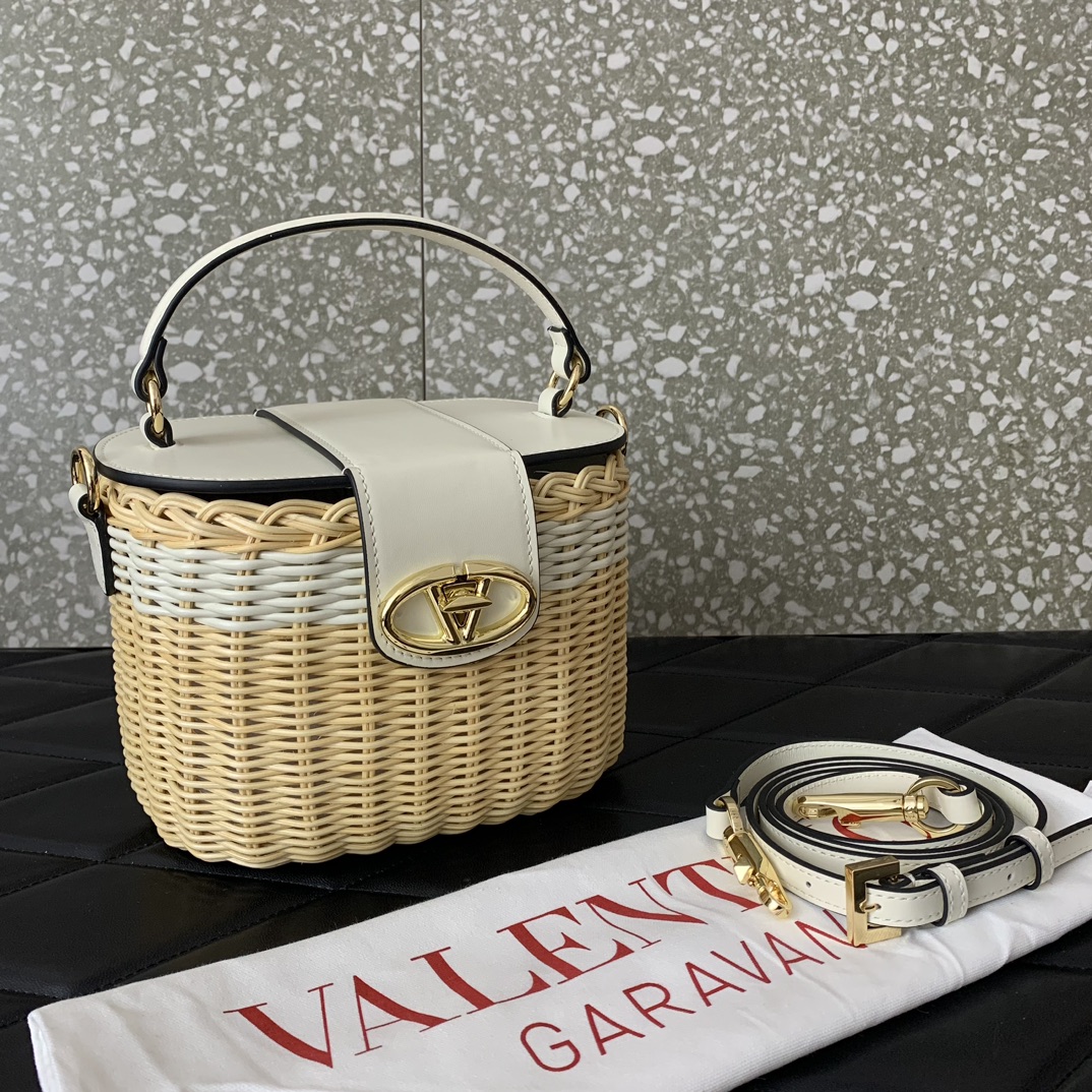 Valentino Garavani VLogo Signature Wicker and Leather Vanity Bag 